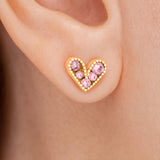 Topos Corazón Cristal Piedra Rosado X Par Rodinados / 8mm