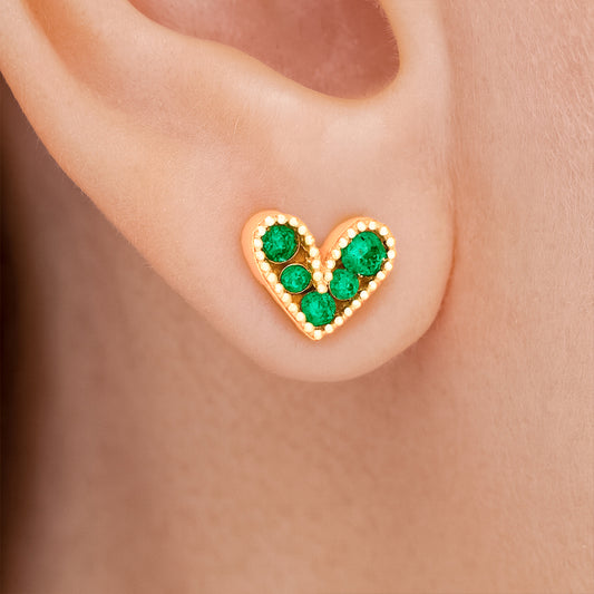 Topos Corazón Cristal Piedra Verde X Par Rodinados / 8mm