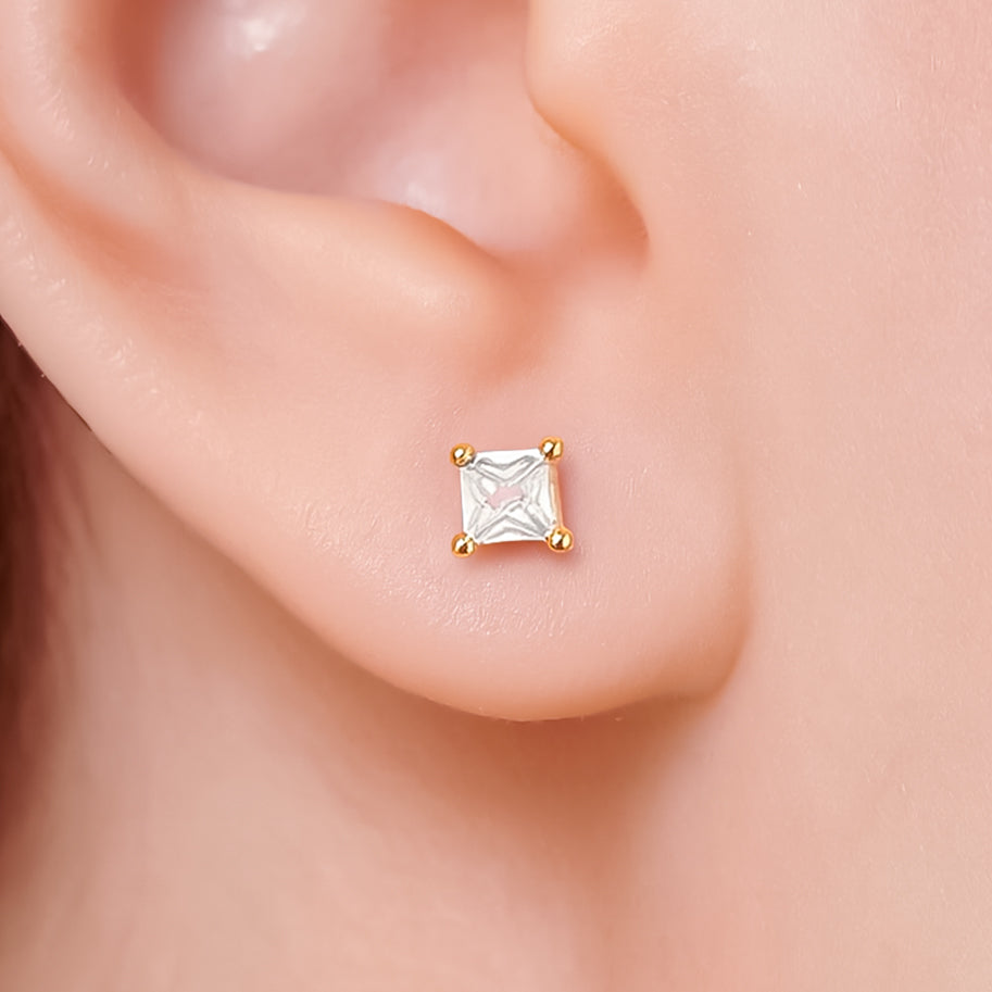 Topos Cuadrado Circón X Par Rodinados / 4mm