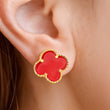 Topos Trebol Clov Piedra Roja Dorado X Par Rodinados / 1.4cm