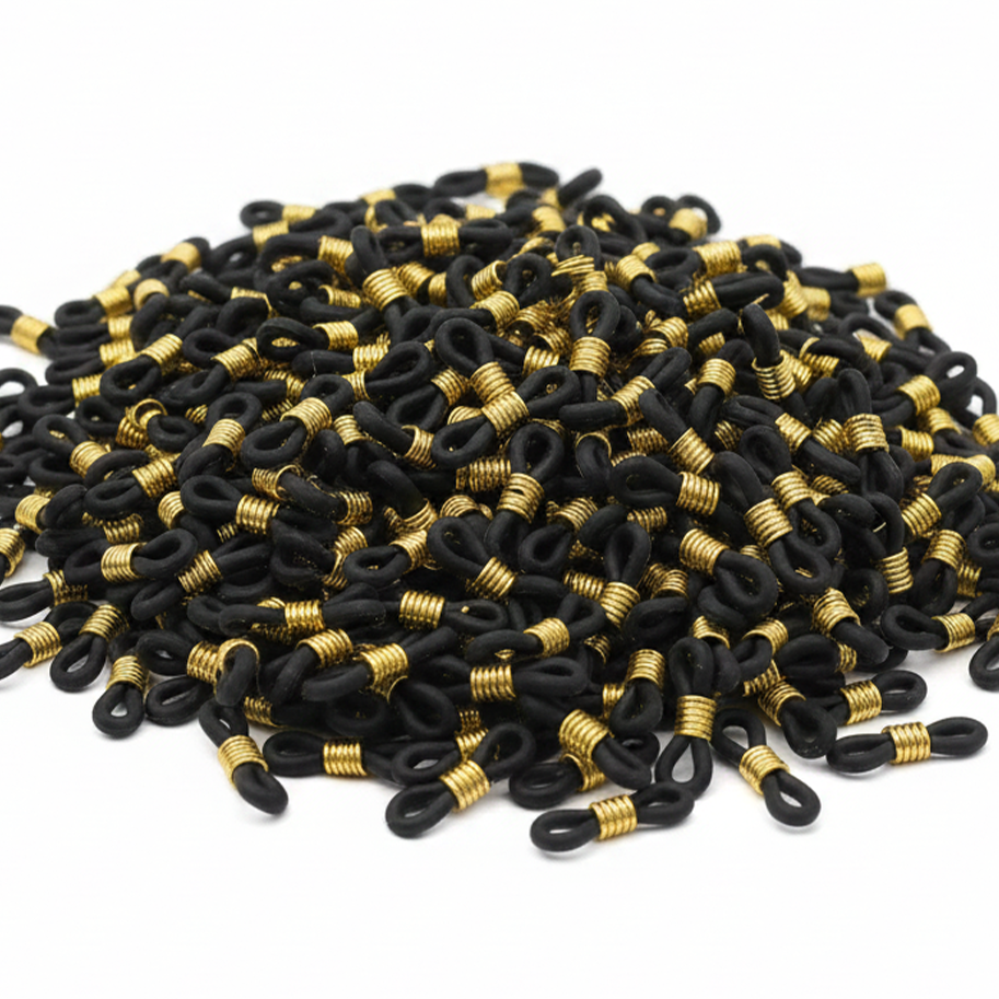 Terminal De Gafas Silicona Negra Con Dorado x Par