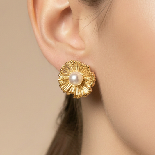 Topos 198 Flor Perla X Par Dorado Rodinado