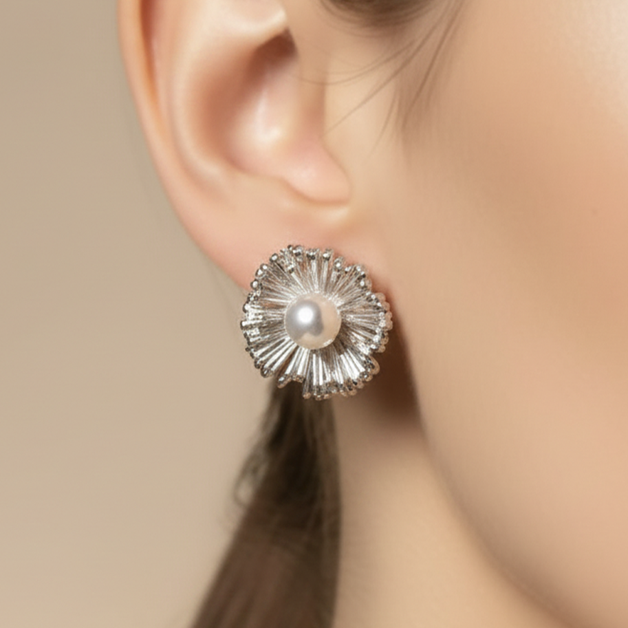 Topos 199 Flor Perla X Par Plateado Rodinado