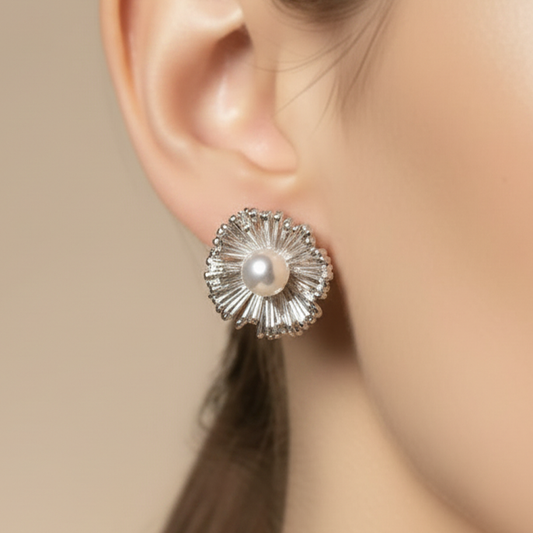 Topos 199 Flor Perla X Par Plateado Rodinado