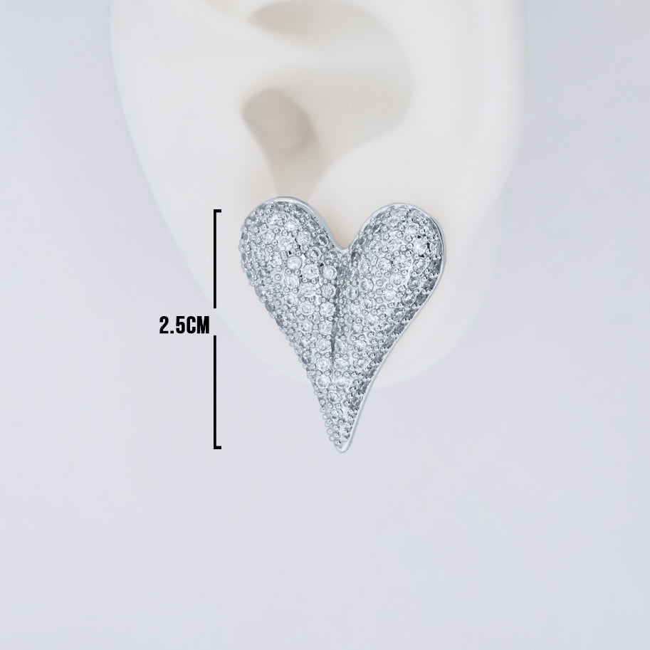 Topos Corazón Chunky Circón Plateado X Par Rodinados / 2.5cm
