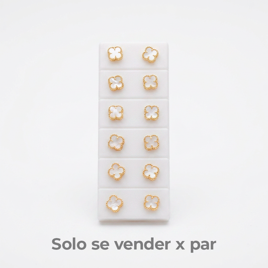 Topos Trebol Blanco Oro Laminado x par