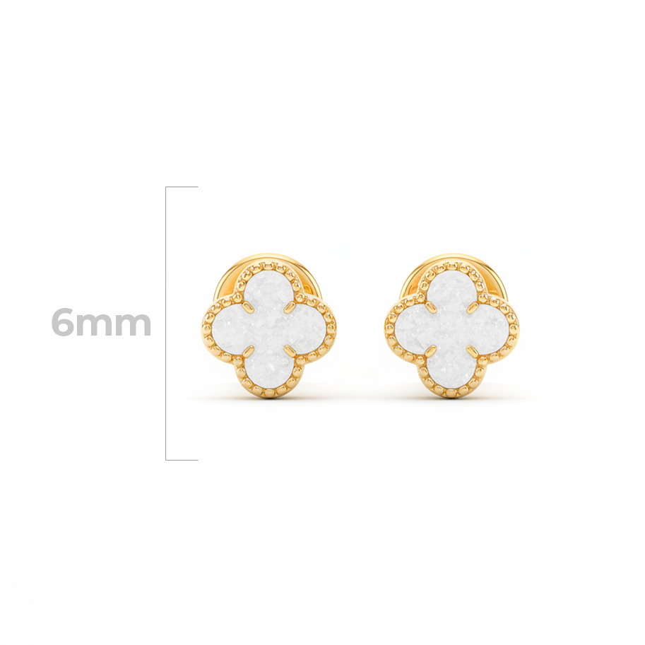 Topos Trebol Blanco Oro Laminado x par