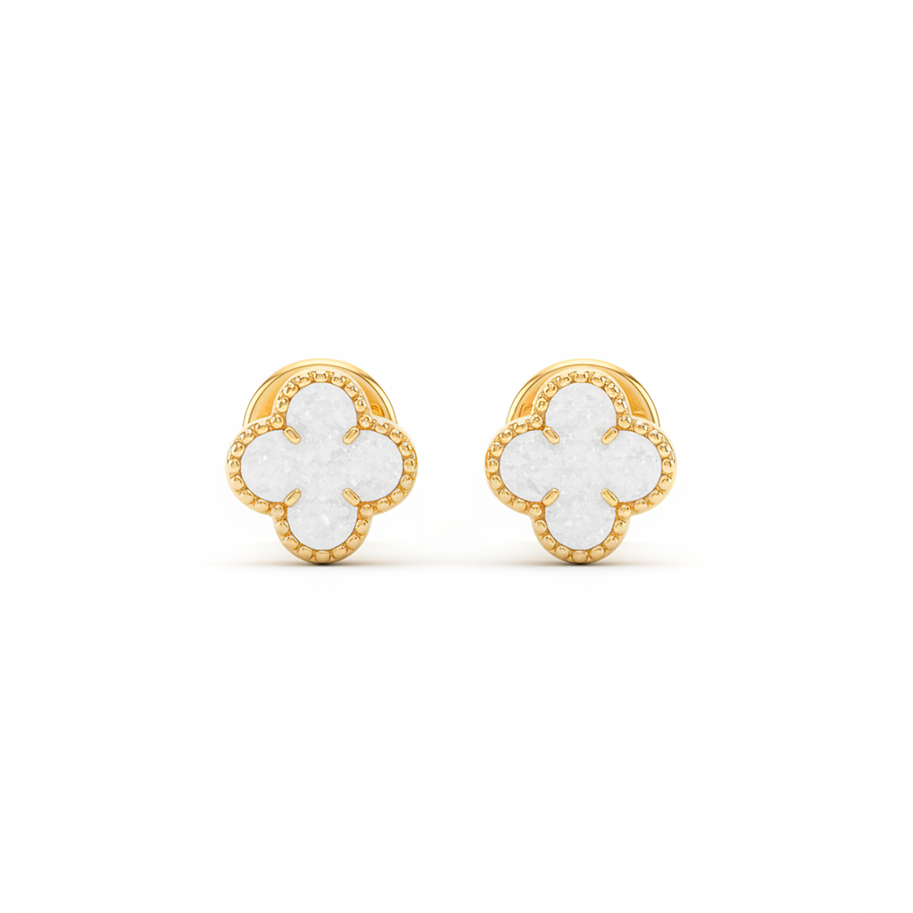 Topos Trebol Blanco Oro Laminado x par