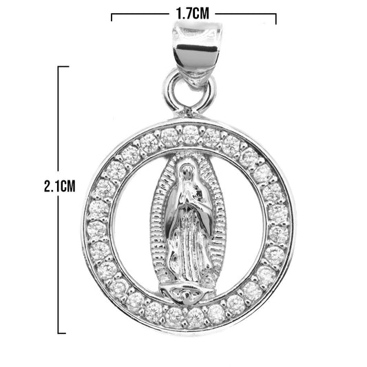 Dije Virgen Guadalupe Collar Plateado Rodinado