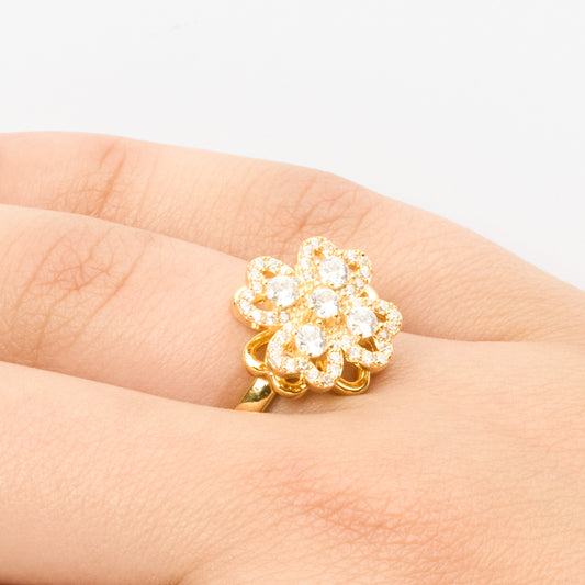 Anillo Giratorio Trebol Piedra Blanca Dorado Ajustable Rodinado