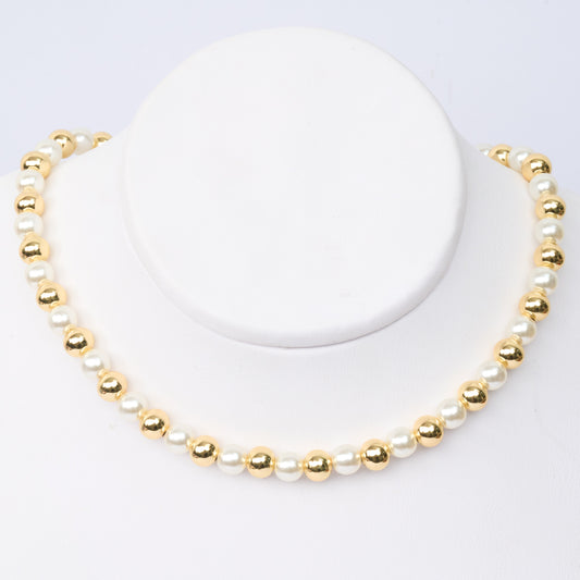Collar Perla Balines 8mm Dorado Rodinado / 8mm