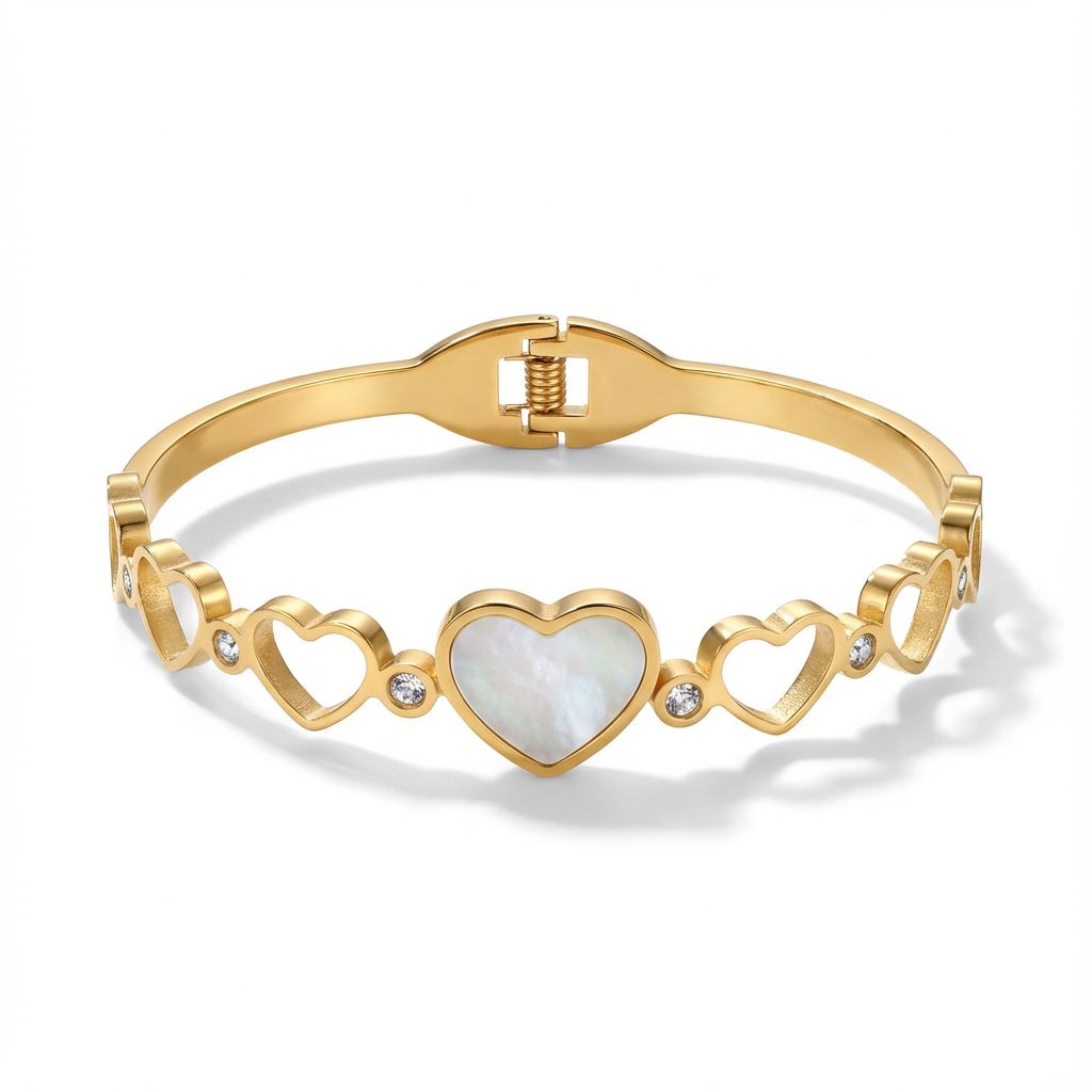 Brazalete Corazones Acero Dorado