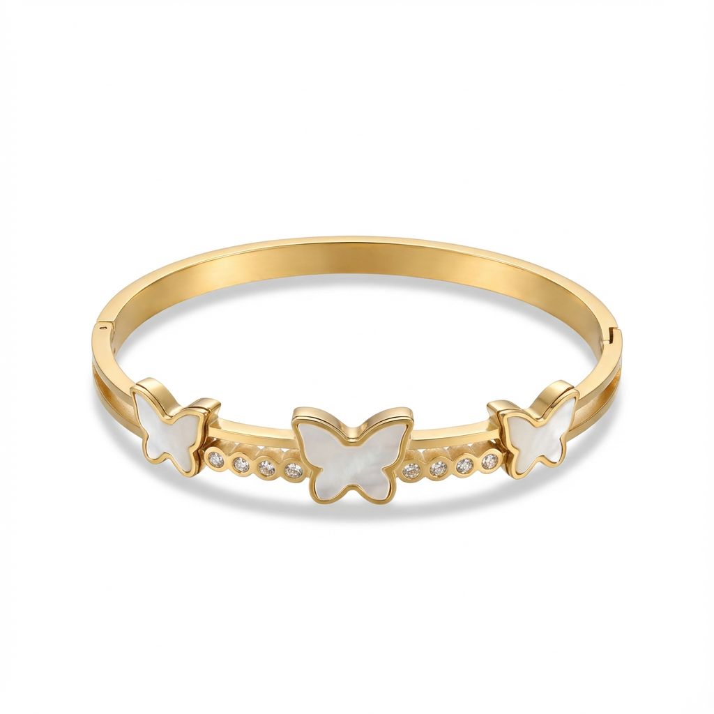 Brazalete Mariposas Acero Dorado