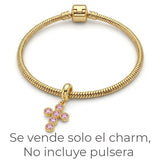 Charm Cruz Circones Piedra Rosada Dorado Rodinado
