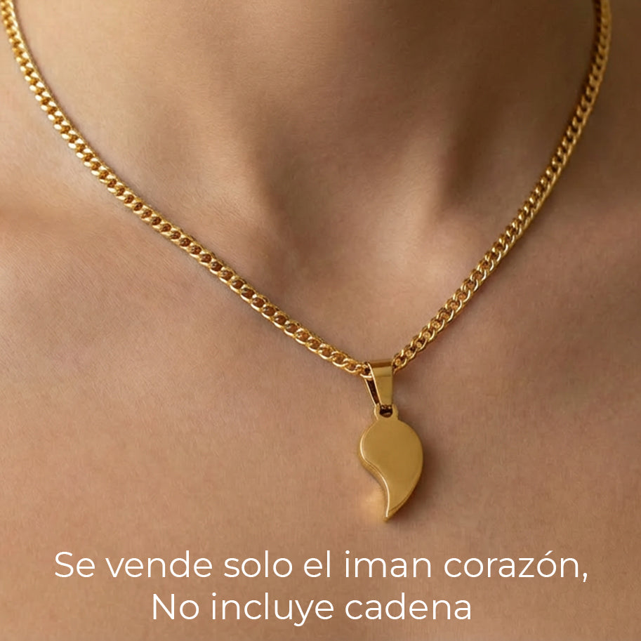 Dije Imán Corazón Acero Dorado Para Pareja