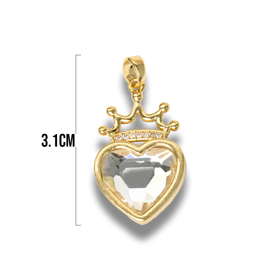 Dije Corazón Circón Con Corona Dorado Rodinado