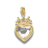 Dije Corazón Circón Con Corona Dorado Rodinado