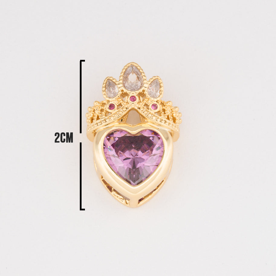 Dije Corazón Con Corona Piedra Lila Rodinado