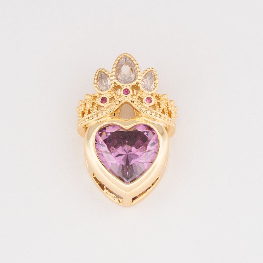 Dije Corazón Con Corona Piedra Lila Rodinado