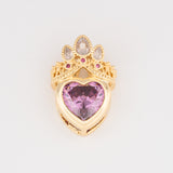 Dije Corazón Con Corona Piedra Lila Rodinado