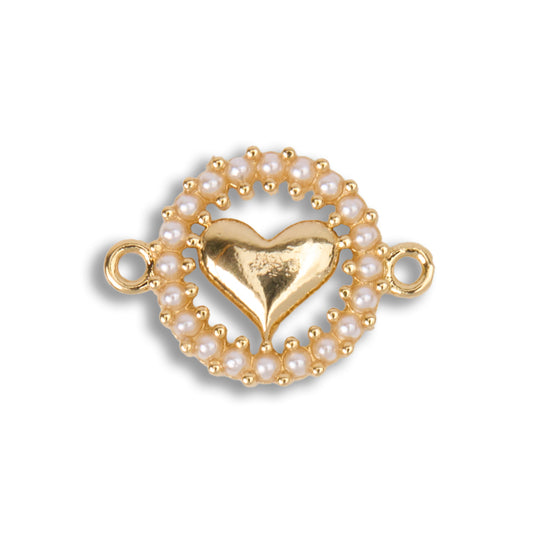 Dije Circulo Perla Corazón Pulsera Dorado Rodinado