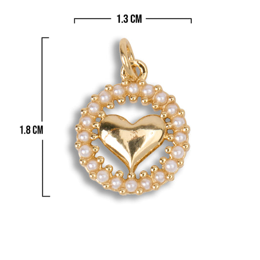 Dije Circulo Perla Corazón Collar Dorado Rodinado