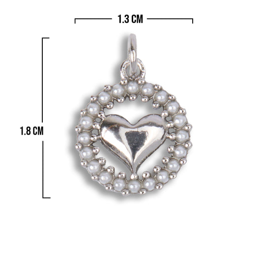 Dije Circulo Perla Corazón Collar Plateado Rodinado