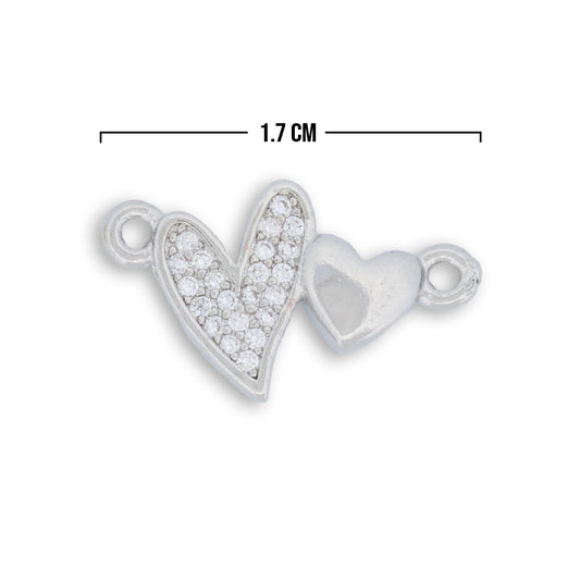 Dije Doble Corazón Plateado Rodinado