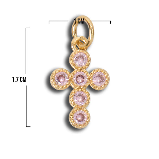 Dije Cruz Circón Rosado Dorado Rodinado