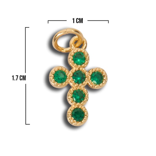 Dije Cruz Circón Verde Dorado Rodinado