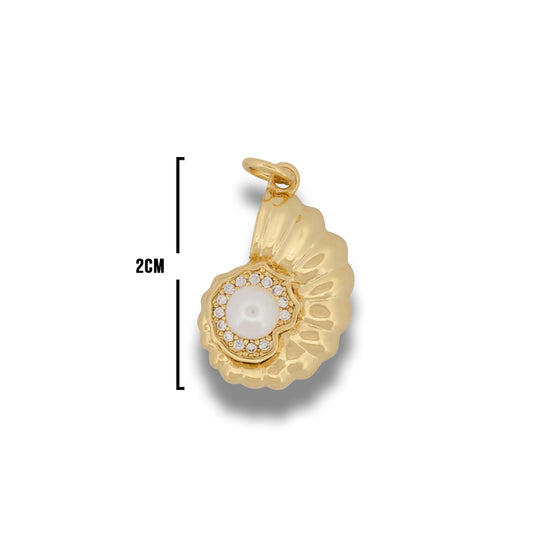 Dije caracol con perla dorado rodinado