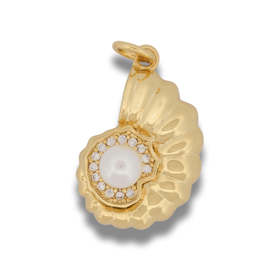 Dije caracol con perla dorado rodinado