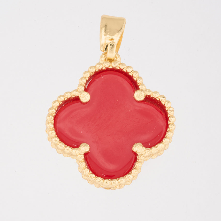 Dije Trebol Clov Collar Piedra Roja Dorado Rodinado
