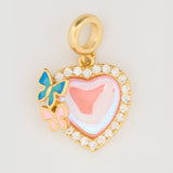 Dije Corazón Piedra Rosada Mariposa