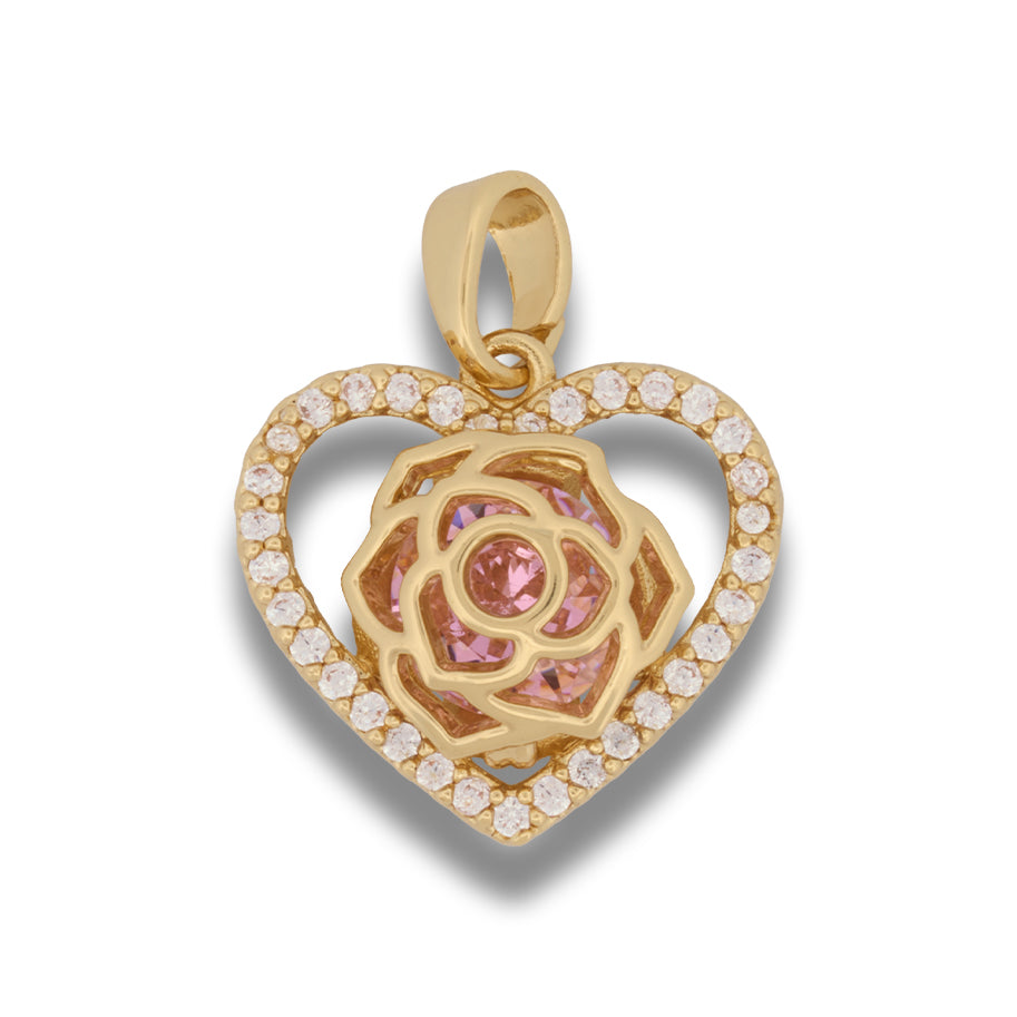 Dije Corazón Rosa Piedra Rosada Dorado Rodinado