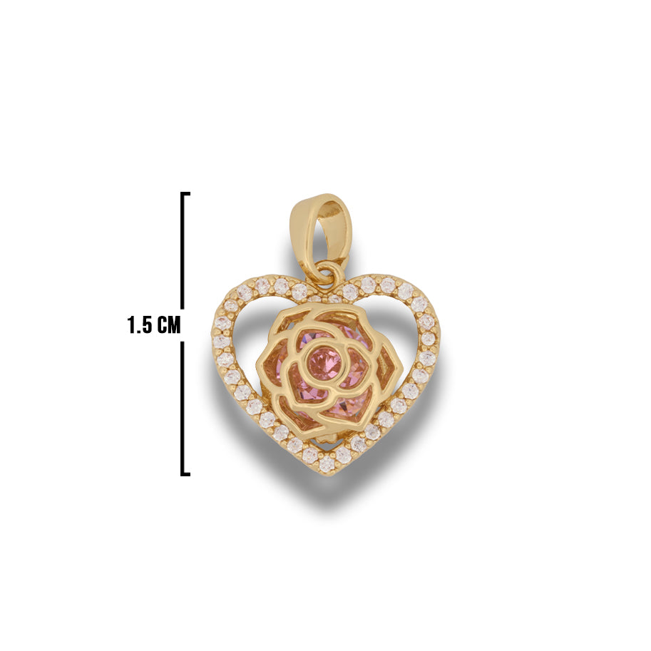 Dije Corazón Rosa Piedra Rosada Dorado Rodinado