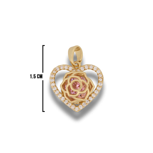 Dije Corazón Rosa Piedra Rosada Dorado Rodinado