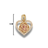 Dije Corazón Rosa Piedra Rosada Dorado Rodinado