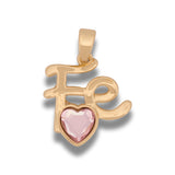 Dije Fé Corazón Piedra Rosada Dorado Rodinado