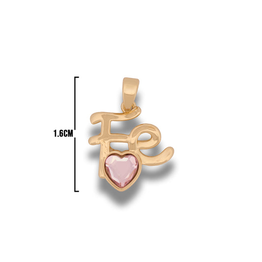 Dije Fé Corazón Piedra Rosada Dorado Rodinado