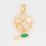 Dije Flor Tallo Piedra Blanca Dorado Rodinado