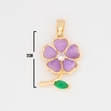 Dije Flor Tallo Piedra Lila Dorado Rodinado