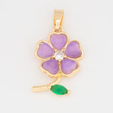 Dije Flor Tallo Piedra Lila Dorado Rodinado