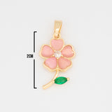 Dije Flor Tallo Piedra Rosado Dorado Rodinado
