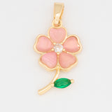 Dije Flor Tallo Piedra Rosado Dorado Rodinado