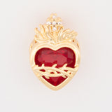 Dije Sagrado Corazón Piedra Roja Pasador Dorado Rodinado