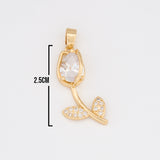 Dije Tulipán Tallo Piedra Blanca Dorado Rodinado