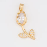 Dije Tulipán Tallo Piedra Blanca Dorado Rodinado