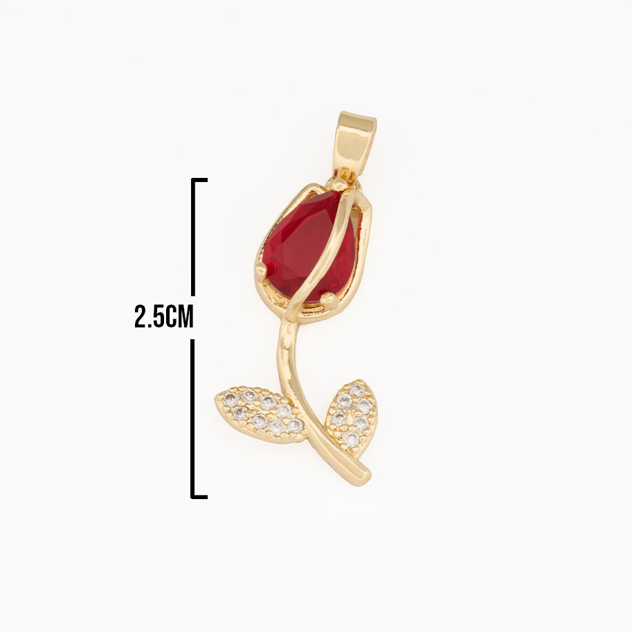 Dije Tulipán Tallo Piedra Roja Dorado Rodinado