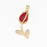 Dije Tulipán Tallo Piedra Roja Dorado Rodinado